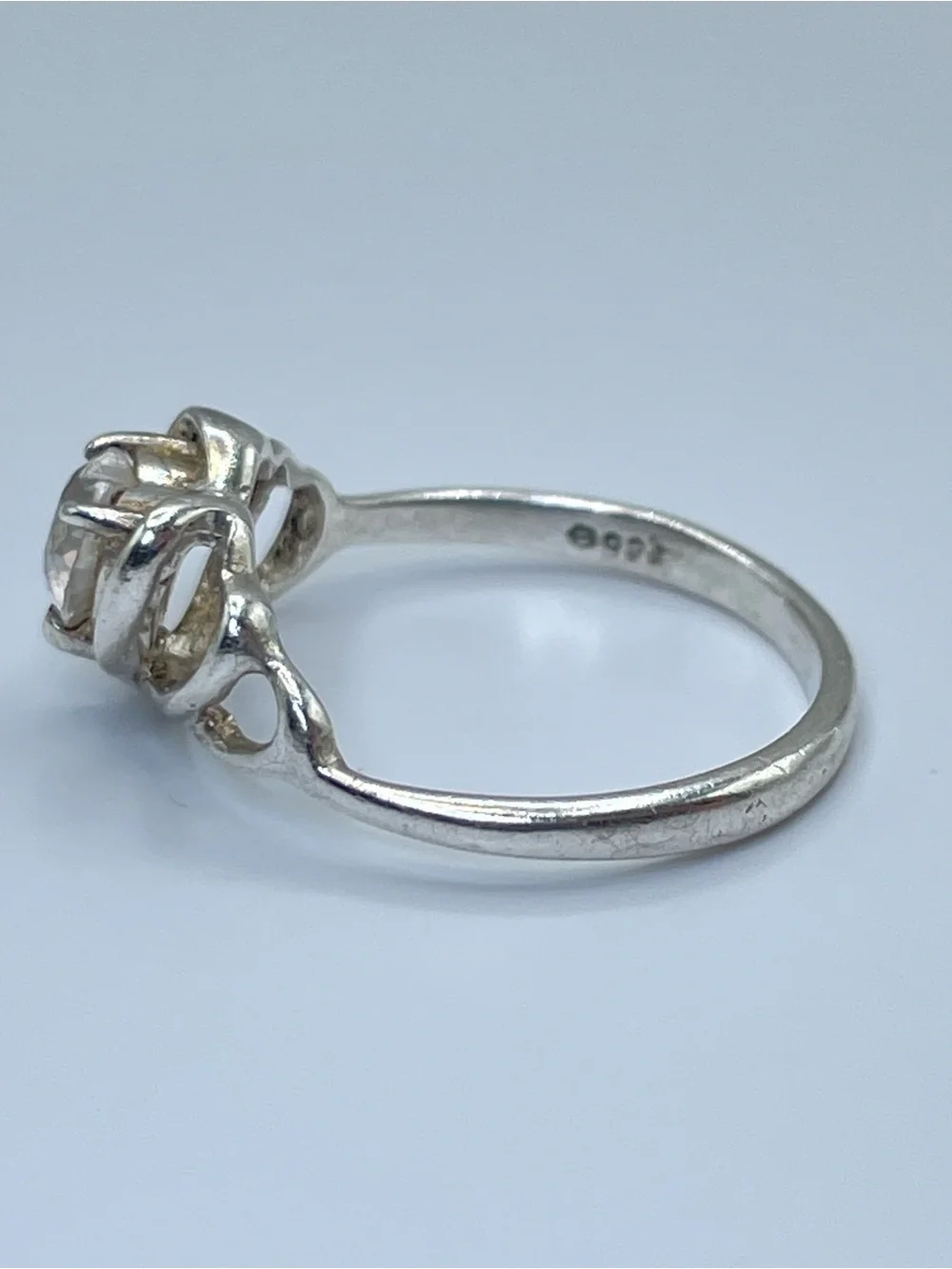 Sterling Silver Clear Crystal Heart Swirl Ring Romantic Dainty Style